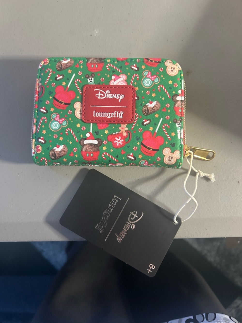 Loungefly Disney Green Red Holiday Print Zip Wallet